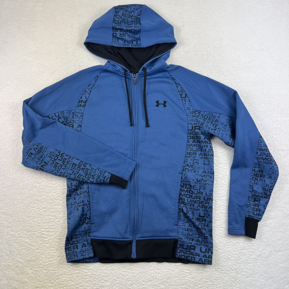 Under Armour Jacket Mens Medium ColdGear Logo Full Zip Hooded Fleece Lined